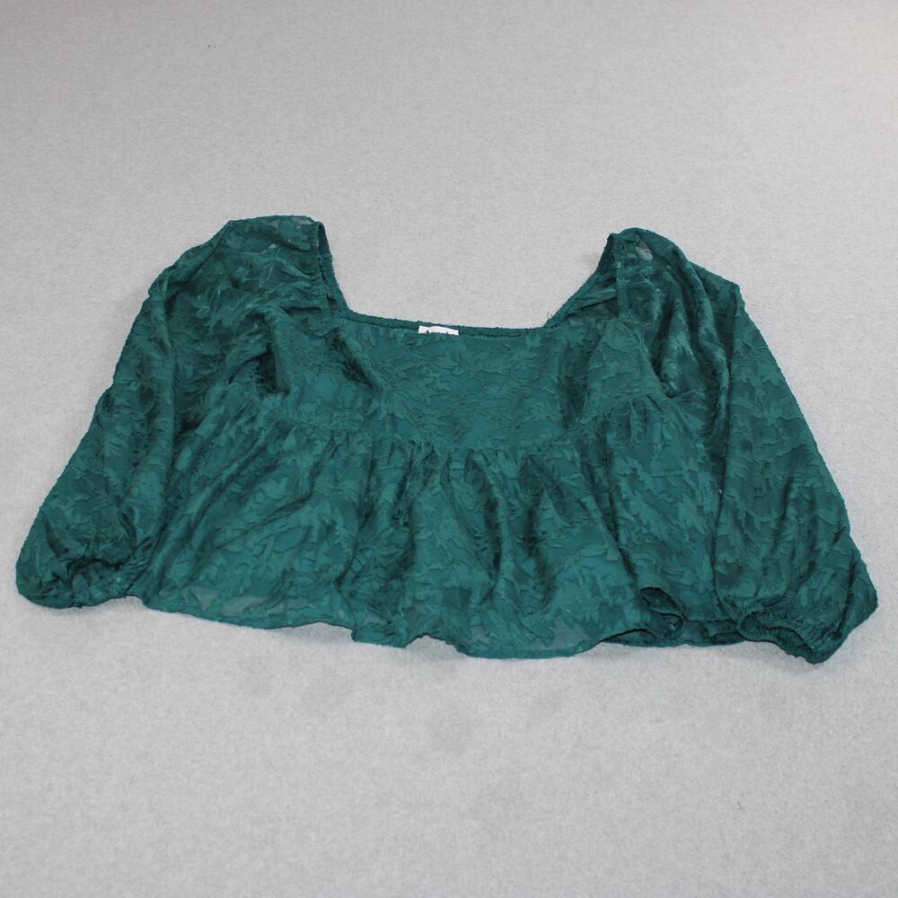 Arula Shirt Women XL Green Floral Square Neck Balloon Sleeve Crop Romantic Boho